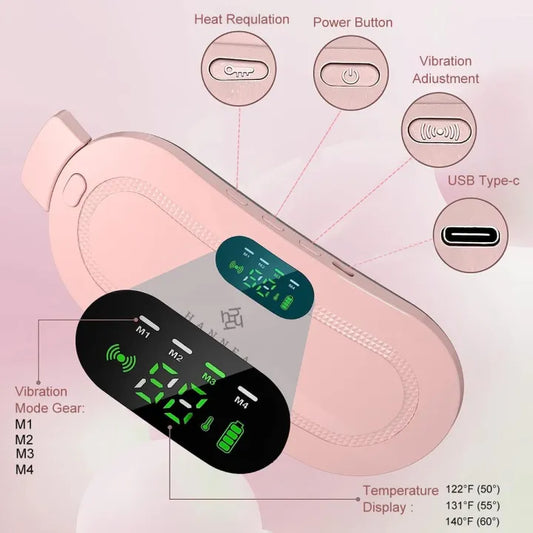 Period Cramp Relief Belt – Portable Electric Menstrual Heating Pad with Massager | Rechargeable Heated Belly Belt for Women & Girls | 3 Heat Levels, 4 Vibration Modes | Warm Compress for Menstrual, Back & Abdominal Pain Relief