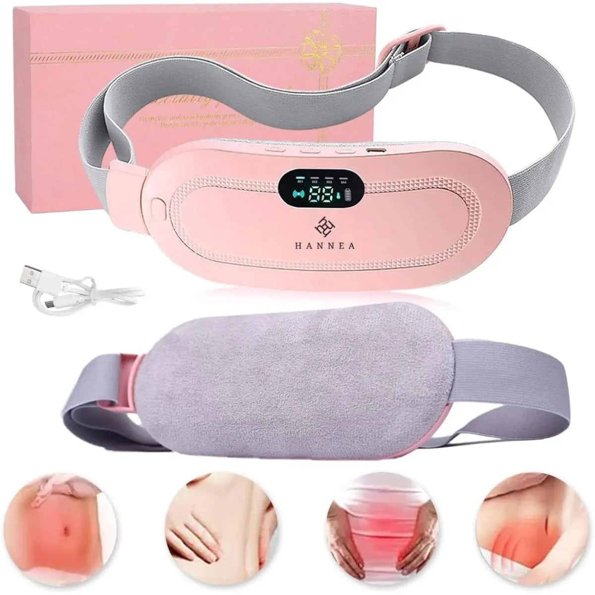 Period Cramp Relief Belt – Portable Electric Menstrual Heating Pad with Massager | Rechargeable Heated Belly Belt for Women & Girls | 3 Heat Levels, 4 Vibration Modes | Warm Compress for Menstrual, Back & Abdominal Pain Relief