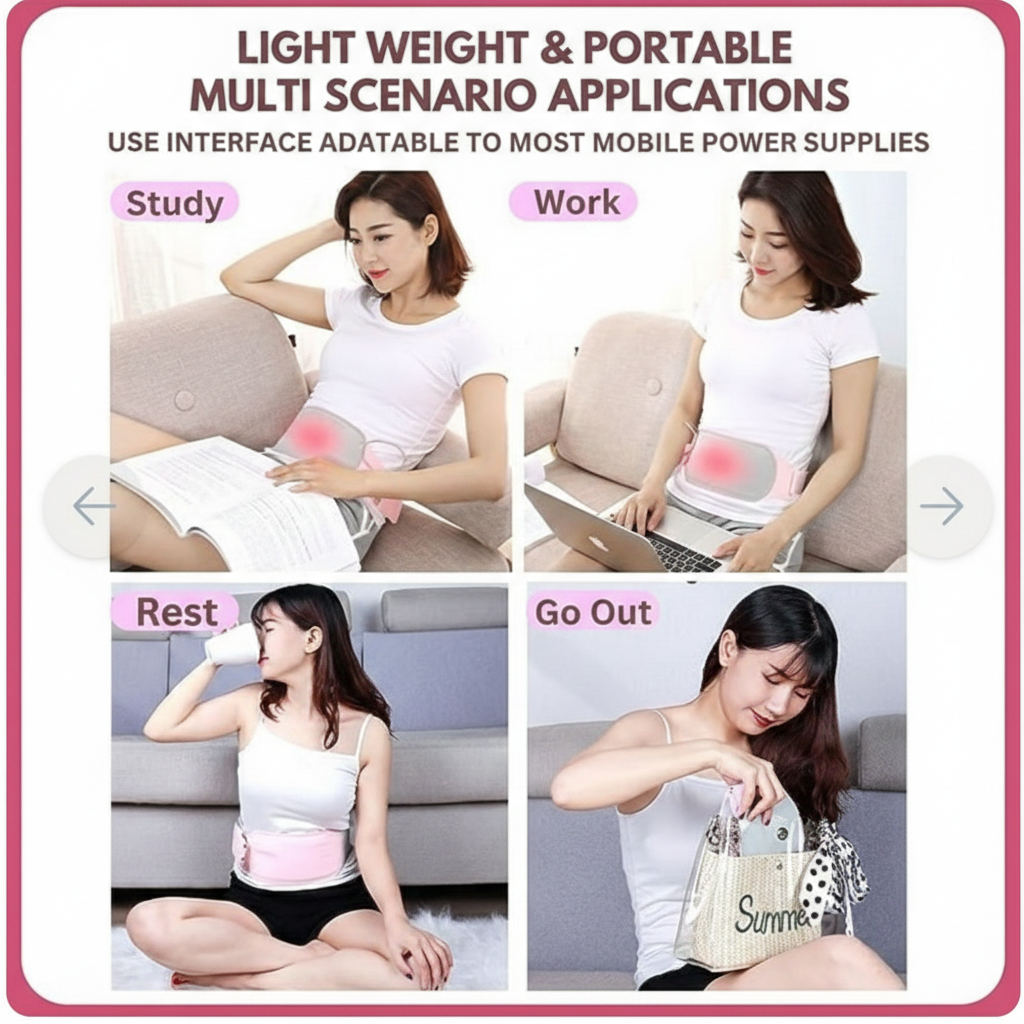 Rechargeable Heated Massage Belt For Girls – Portable Heat & Vibration Waist Belt